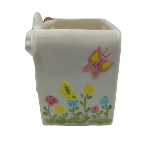 VTG Planter With Teddy Bear Chasing Butterflies In The Flowers - Picture 4 of 10